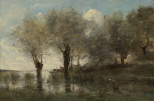 A Pond in Picardy by Jean-Baptiste-Camille Corot Oil Painting