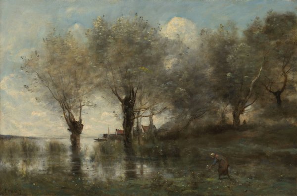 A Pond in Picardy  by Jean-Baptiste-Camille Corot - Hand-Painted Oil Painting Reproduction