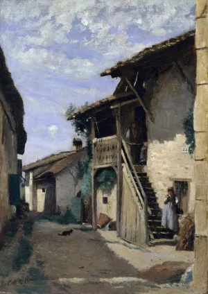 A Village Street; Dardagny by Jean-Baptiste-Camille Corot Oil Painting