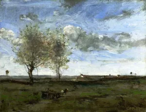 A Wagon in the Plains of Artois by Jean-Baptiste-Camille Corot - Oil Painting Reproduction