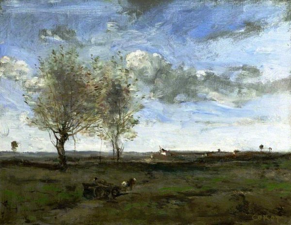Main Product Photo of A Wagon in the Plains of Artois Painting by Jean-Baptiste-Camille Corot