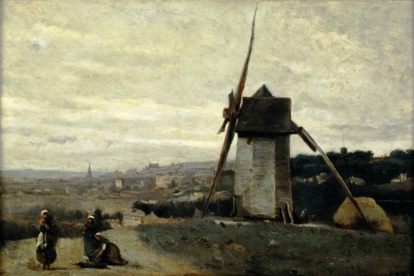A Windmill, Etretat by Jean-Baptiste-Camille Corot - Hand-Painted Oil Painting Reproduction
