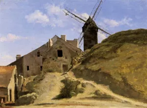 A Windmill in Montmartre by Jean-Baptiste-Camille Corot - Oil Painting Reproduction