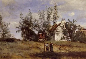 An Orchard at Harvest Time by Jean-Baptiste-Camille Corot - Oil Painting Reproduction