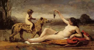 Bacchante with a Panther by Jean-Baptiste-Camille Corot Oil Painting