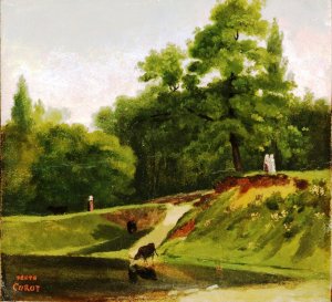 Banks of the Stream near the Corot Property, Ville d'Avray by Jean-Baptiste-Camille Corot Oil Painting