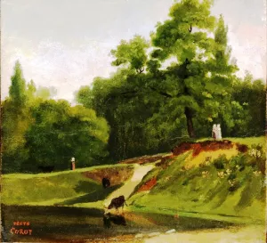 Banks of the Stream near the Corot Property, Ville d'Avray by Jean-Baptiste-Camille Corot - Oil Painting Reproduction
