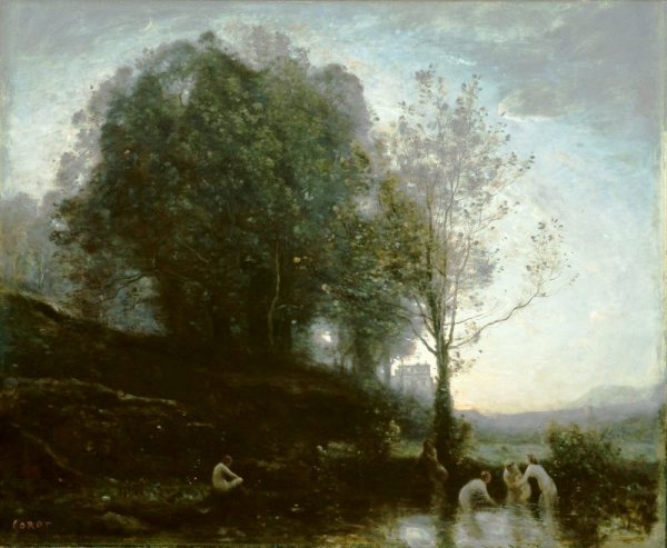 Bathing Nymphs and Child by Jean-Baptiste-Camille Corot - Hand-Painted Oil Painting Reproduction