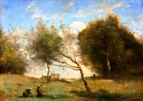 Behind the Small House by Jean-Baptiste-Camille Corot - Hand-Painted Oil Painting Reproduction