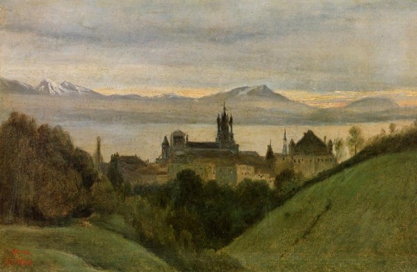 Between Lake Geneva and the Alps by Jean-Baptiste-Camille Corot - Hand-Painted Oil Painting Reproduction