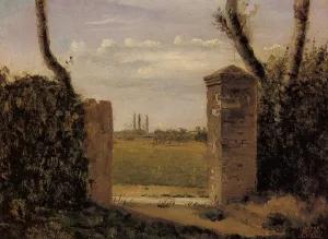 Boid-Guillaumi, near Rouen - A Gate Flanked by Two Posts by Jean-Baptiste-Camille Corot Oil Painting