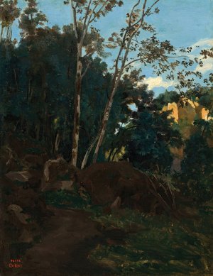 Bosquet d'arbres parmi les rochers a Civita Castellana by Jean-Baptiste-Camille Corot Oil Painting
