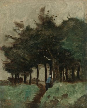 Boulogne-Sur-Mer, Sentier Creux Domine par Les Arbres by Jean-Baptiste-Camille Corot Oil Painting