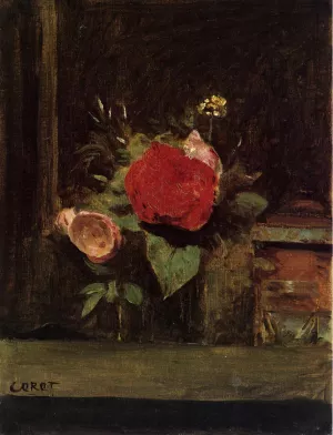 Bouquet of Flowers in a Vase next to a Pot of Tobacco painting by Jean-Baptiste-Camille Corot