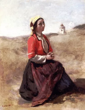 Breton Woman in Prayer by Jean-Baptiste-Camille Corot Oil Painting