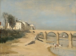 Bridge on the Saone River at Macon by Jean-Baptiste-Camille Corot Oil Painting