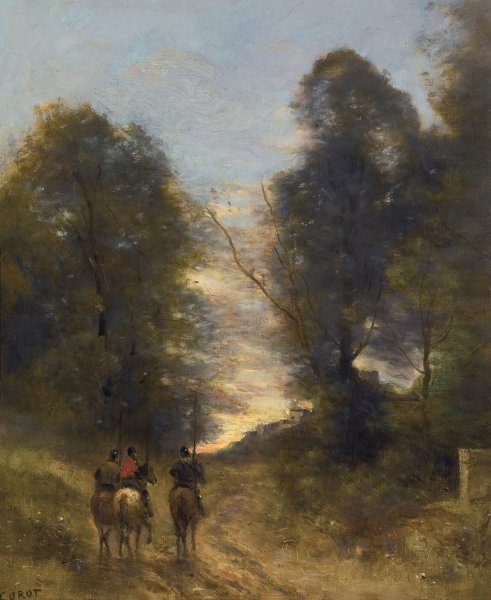 Cavaliers Gaulois Dans Un Paysage by Jean-Baptiste-Camille Corot - Hand-Painted Oil Painting Reproduction