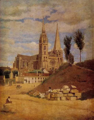 Chartres Cathedral by Jean-Baptiste-Camille Corot Oil Painting