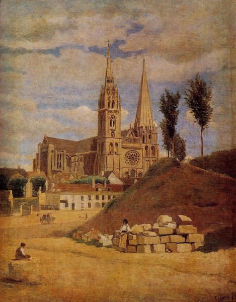 Main Product Photo of Chartres Cathedral Painting by Jean-Baptiste-Camille Corot