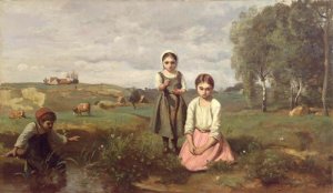 Children at the Edge of a Stream in the Countryside near Lormes