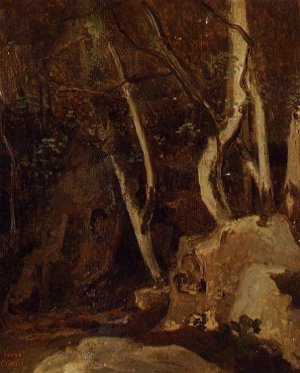 Civita Castellana, Rocks with Trees by Jean-Baptiste-Camille Corot Oil Painting