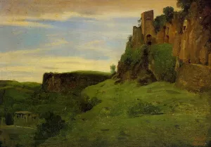 Civita Castelland - Buildings High in the Rocks also known as La Porta San by Jean-Baptiste-Camille Corot - Oil Painting Reproduction