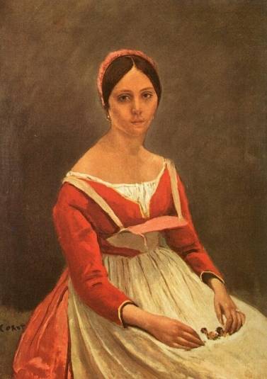 Corot Madame Legois also known as Young Woman with Flowers in Her Lap by Jean-Baptiste-Camille Corot - Hand-Painted Oil Painting Reproduction