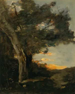 Coucher De Soleil Avec Une Lionne by Jean-Baptiste-Camille Corot Oil Painting