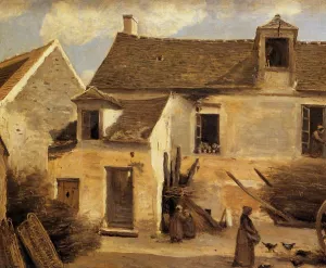 Courtyard of a Bakery near Paris by Jean-Baptiste-Camille Corot - Oil Painting Reproduction