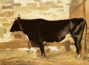 Cow in a Stable also known as The Black Cow by Jean-Baptiste-Camille Corot - Oil Painting Reproduction