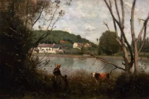 Cowherd and Her Child by Jean-Baptiste-Camille Corot - Oil Painting Reproduction