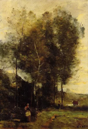 Cowherd in a Dell, Souvenir of Brittany by Jean-Baptiste-Camille Corot Oil Painting