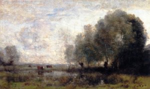 Cows in a Pasture with a Willow