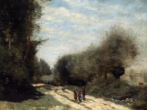 Crecy-en-Brie - Road in the Country by Jean-Baptiste-Camille Corot Oil Painting