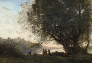 Dance under the Trees at the Edge of the Lake by Jean-Baptiste-Camille Corot Oil Painting