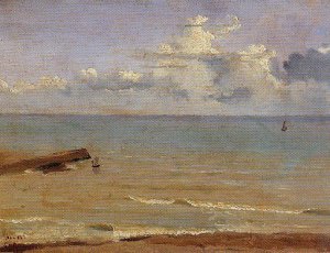 Dieppe - End of a Pier and the Sea by Jean-Baptiste-Camille Corot Oil Painting