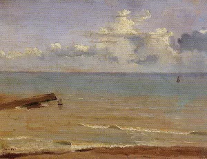Dieppe - End of a Pier and the Sea by Jean-Baptiste-Camille Corot Oil Painting