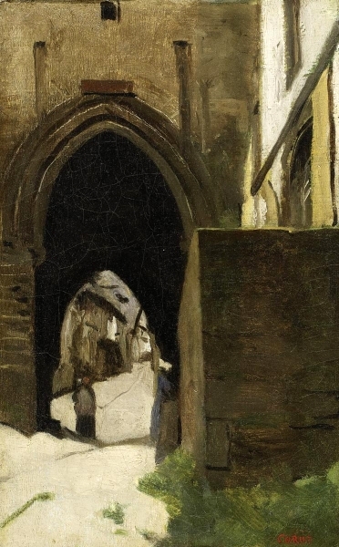 Dinan, a Gate of the Town Dinan, une Porte de la Ville by Jean-Baptiste-Camille Corot - Hand-Painted Oil Painting Reproduction