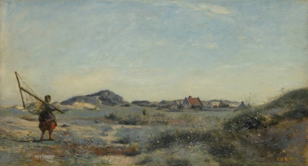Dunkerque. Une pecheuse de crevettes by Jean-Baptiste-Camille Corot - Hand-Painted Oil Painting Reproduction