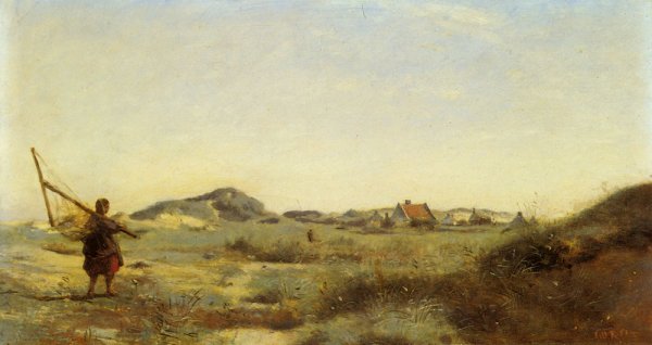 Main Product Photo of Dunkerque Une Pecheuse de Crevettes Painting by Jean-Baptiste-Camille Corot