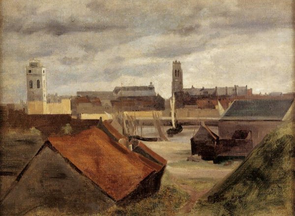 Main Product Photo of Dunkirk, the Fishing Docks Painting by Jean-Baptiste-Camille Corot
