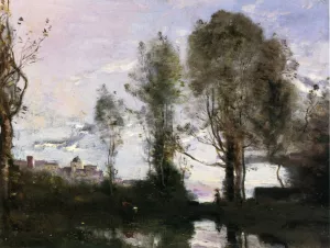 Edge of a Lake also known as Souvenir of Italy by Jean-Baptiste-Camille Corot - Oil Painting Reproduction