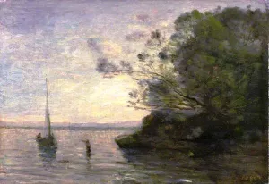 Evening on the Lake by Jean-Baptiste-Camille Corot Oil Painting