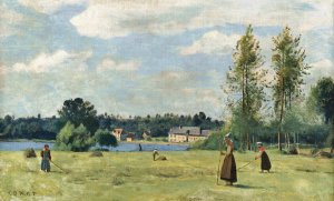 Faneuses a Ville D'avray by Jean-Baptiste-Camille Corot Oil Painting