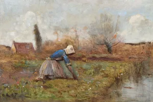 Fermiere agenouillee cueillant des pissenlits by Jean-Baptiste-Camille Corot Oil Painting