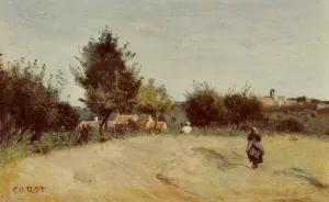 Field Above the Village also known as Marcoussis by Jean-Baptiste-Camille Corot Oil Painting