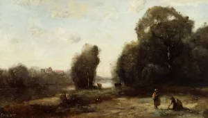 Field by a River by Jean-Baptiste-Camille Corot Oil Painting