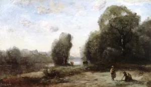 Field by a River by Jean-Baptiste-Camille Corot - Oil Painting Reproduction