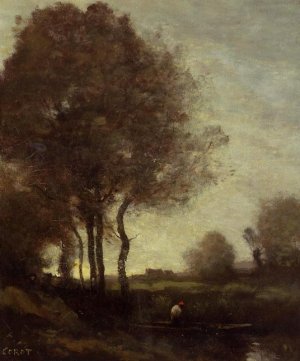 Fishermen in a Boat by Jean-Baptiste-Camille Corot Oil Painting