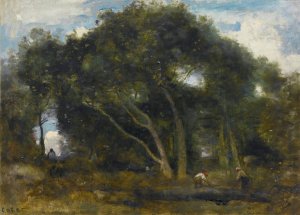 Fontainebleau-Chenes Inclines Dans Une eclaircie De Foret by Jean-Baptiste-Camille Corot Oil Painting